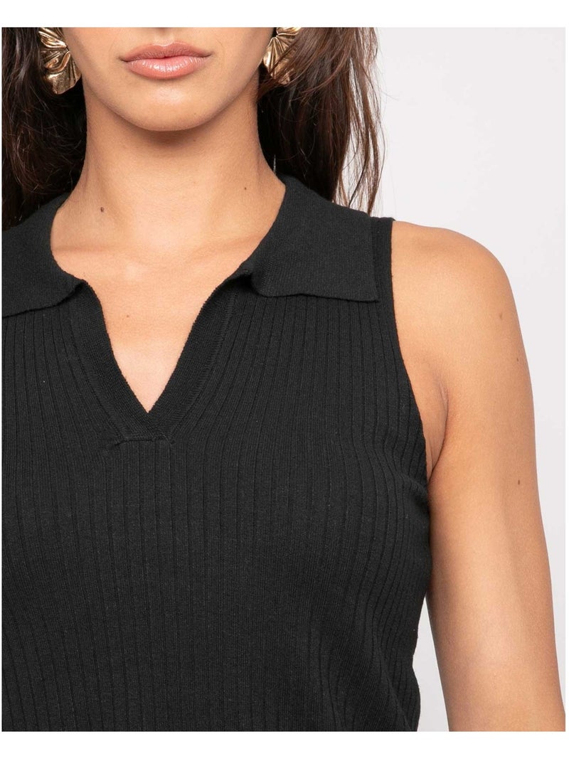 Top in maglia senza maniche colletto polo FOXIE Nero - Kiabi
