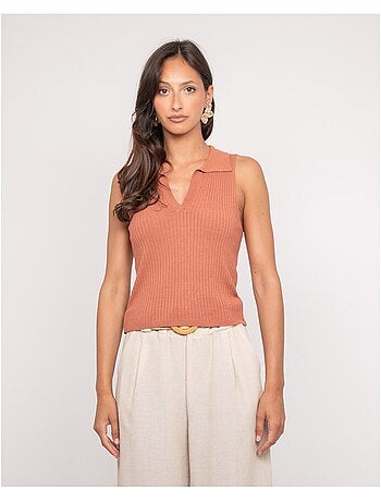 Top in maglia senza maniche colletto polo FOXIE
