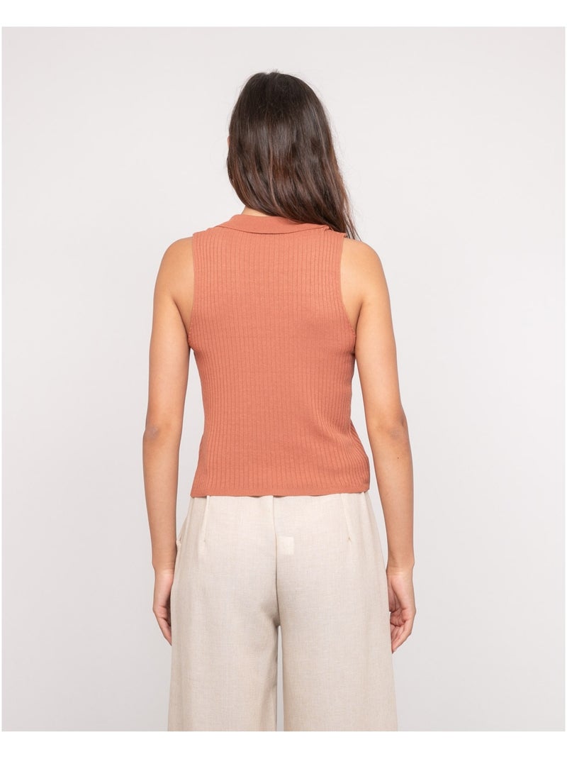 Top in maglia senza maniche colletto polo FOXIE Rosso mattone - Kiabi