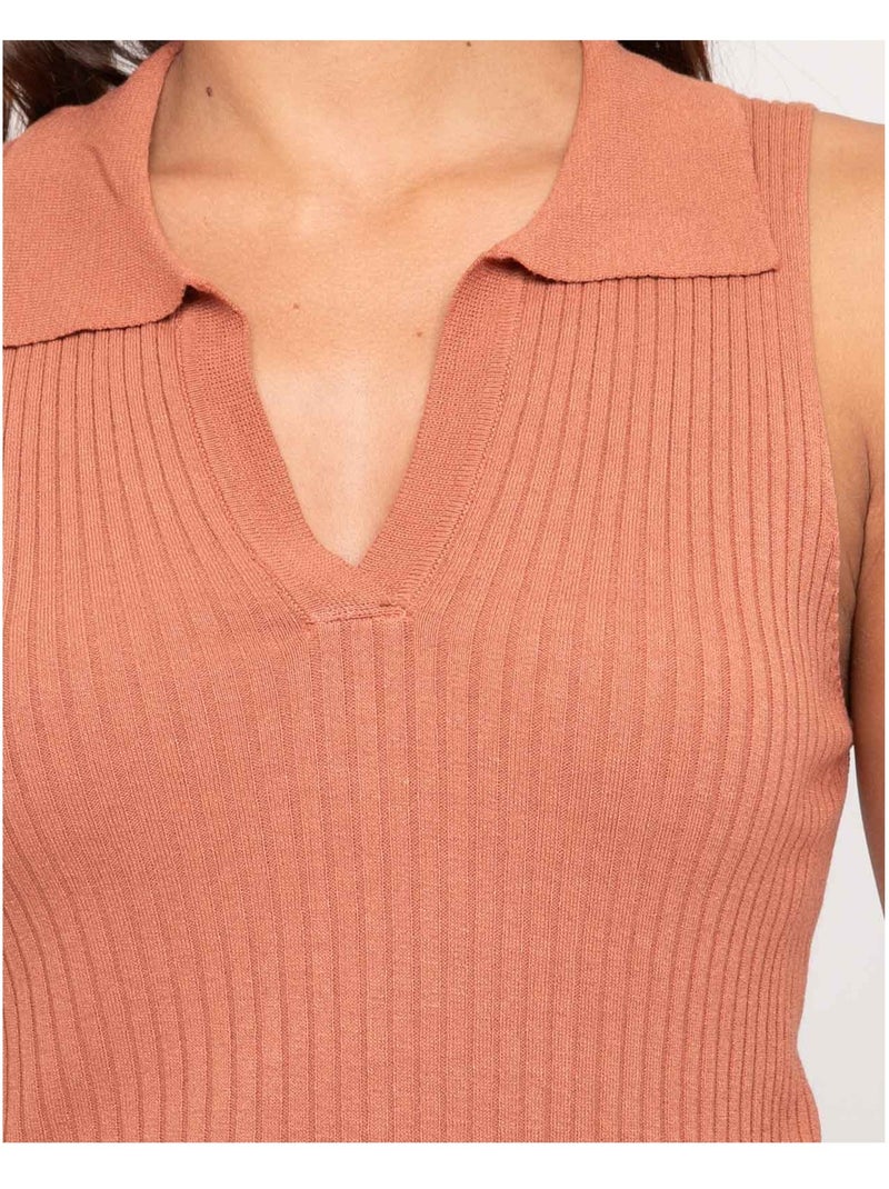Top in maglia senza maniche colletto polo FOXIE Rosso mattone - Kiabi