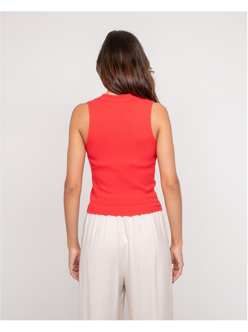 Top in maglia senza maniche colletto polo FOXIE Rosso - Kiabi