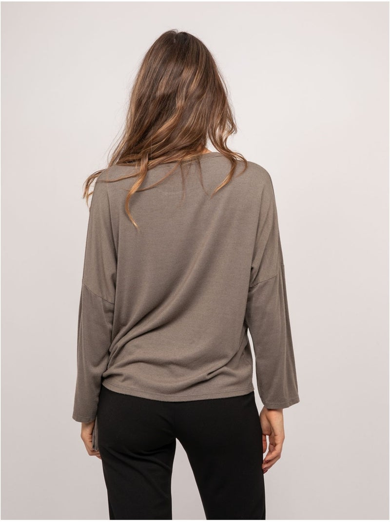 Top in maglia sottile con laccio da annodare fenella Tortora - Kiabi