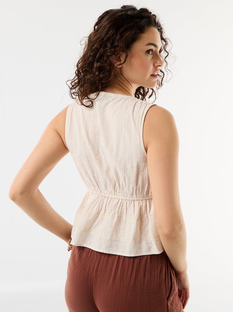 Top in maglia traforata senza maniche Beige - Kiabi