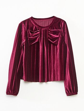 Top in maglia velvet a coste con nodo tinta unita