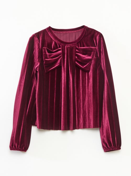 Top in maglia velvet a coste con fiocco tinta unita - Kiabi