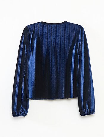 Top in maglia velvet a coste con nodo tinta unita