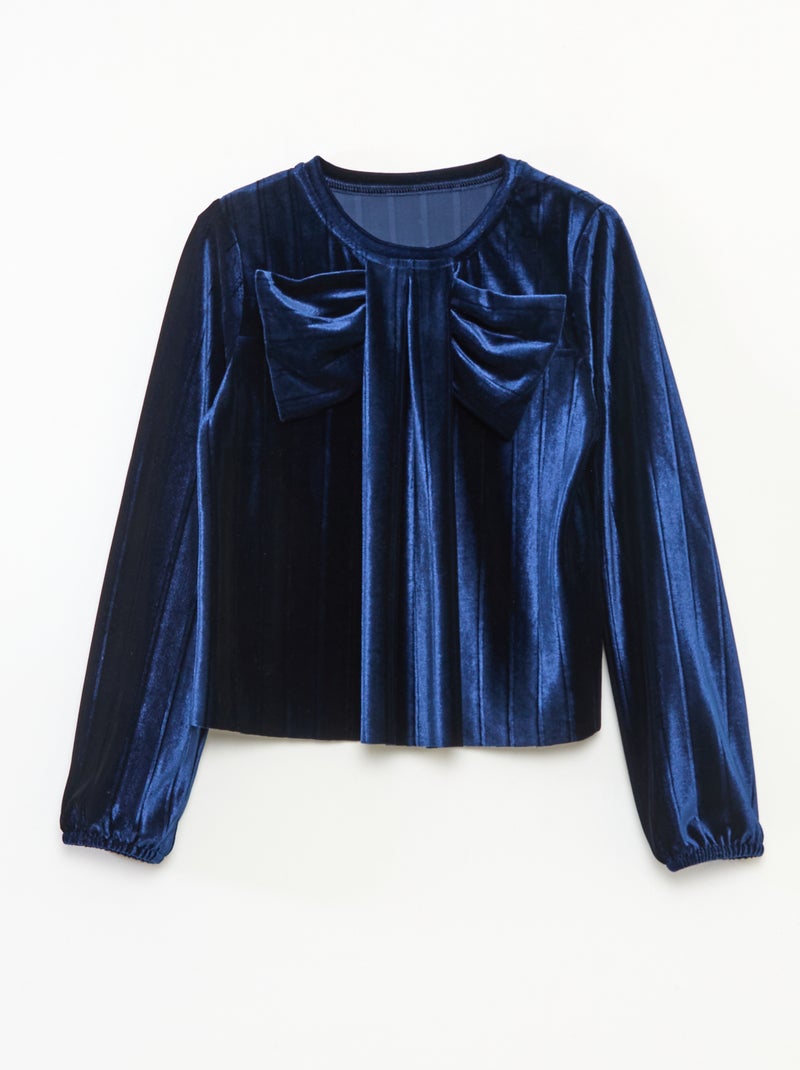 Top in maglia velvet a coste con nodo tinta unita Blu - Kiabi