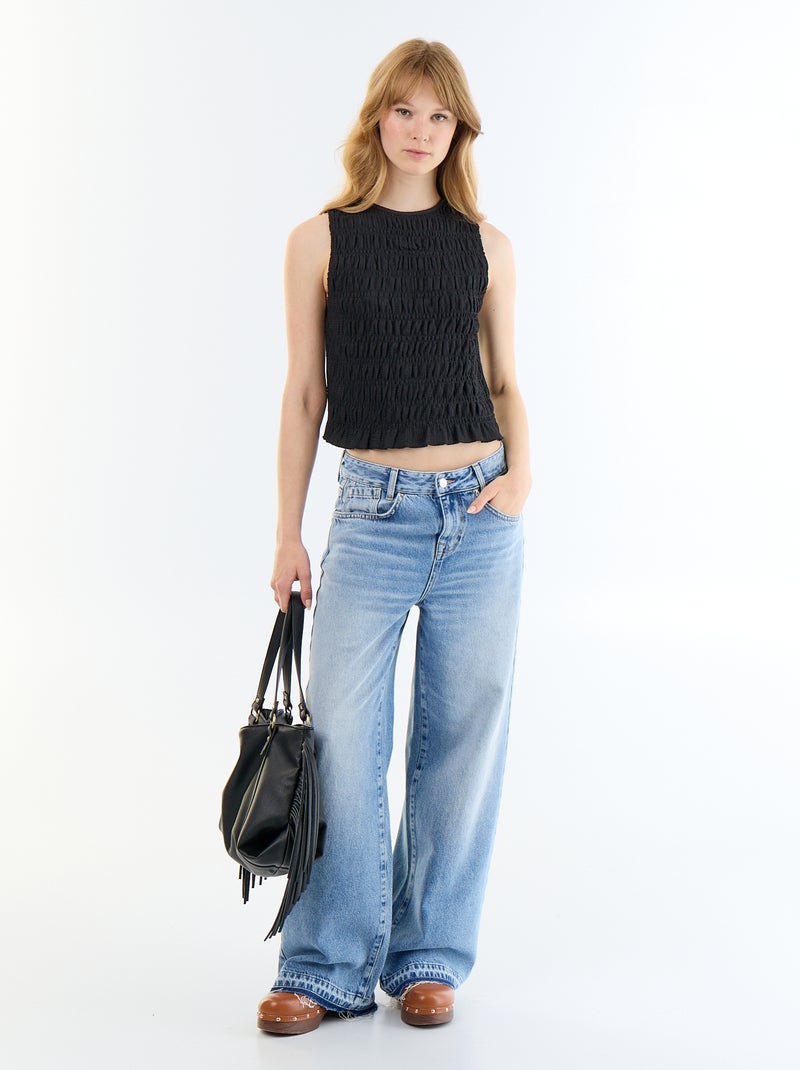 Top in maglia waffle senza maniche Nero - Kiabi