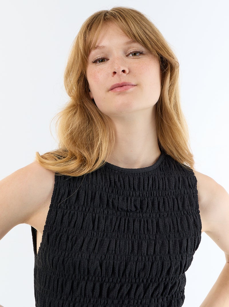Top in maglia waffle senza maniche Nero - Kiabi