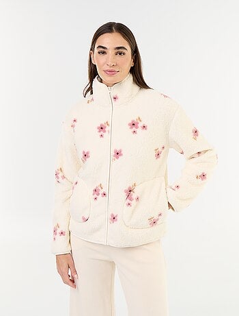 Top in pile con zip e fantasia