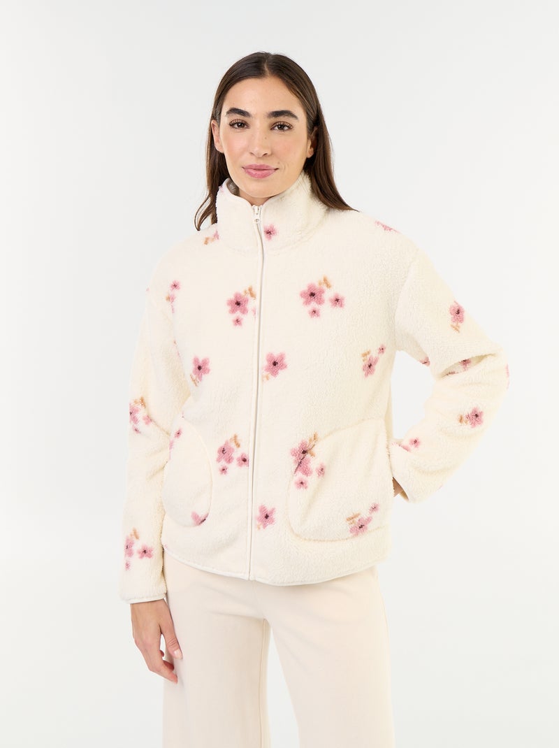 Top in pile con zip e fantasia Bianco - Kiabi