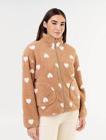 Top in pile con zip e fantasia