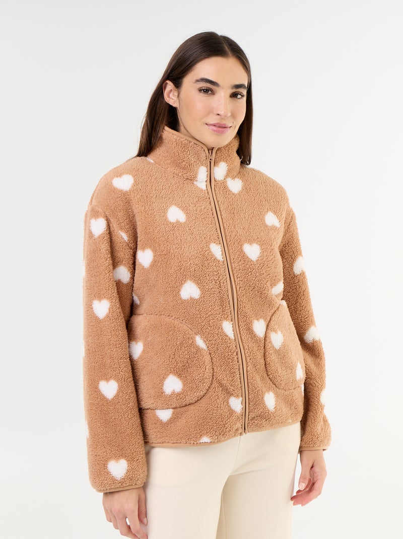 Top in pile con zip e fantasia Marrone - Kiabi