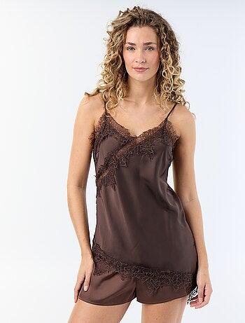 Top in raso asimmetrico con pizzo