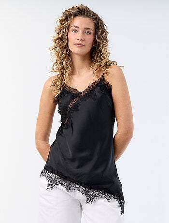 Top in raso asimmetrico con pizzo