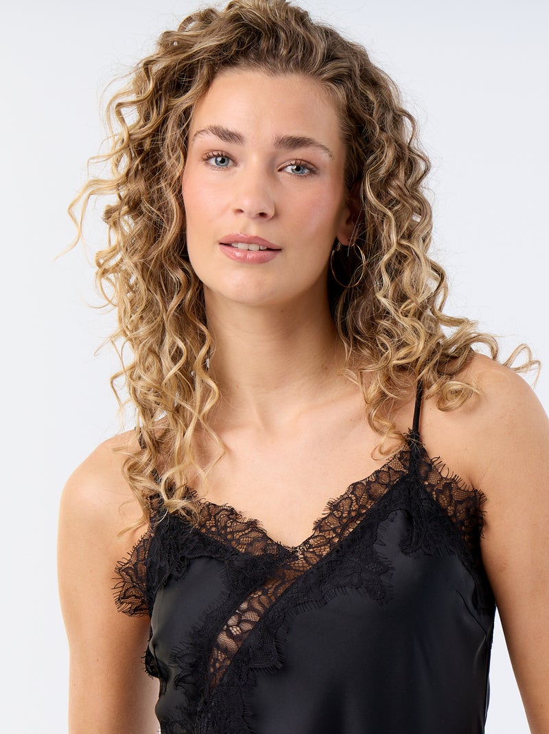 Top in raso asimmetrico con pizzo Nero - Kiabi
