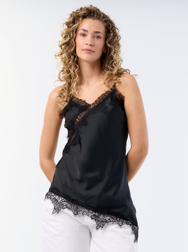 Top in raso asimmetrico con pizzo Nero - Kiabi