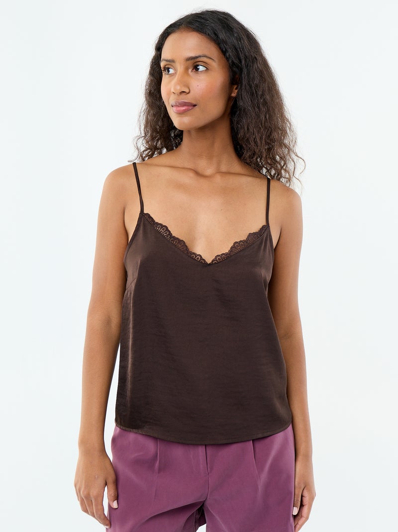 Top in raso con pizzo Marrone - Kiabi