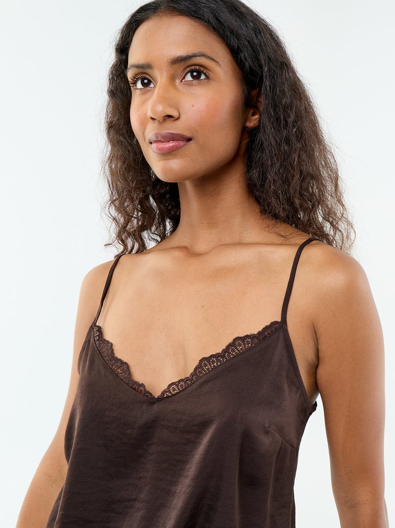 Top in raso con pizzo Marrone - Kiabi