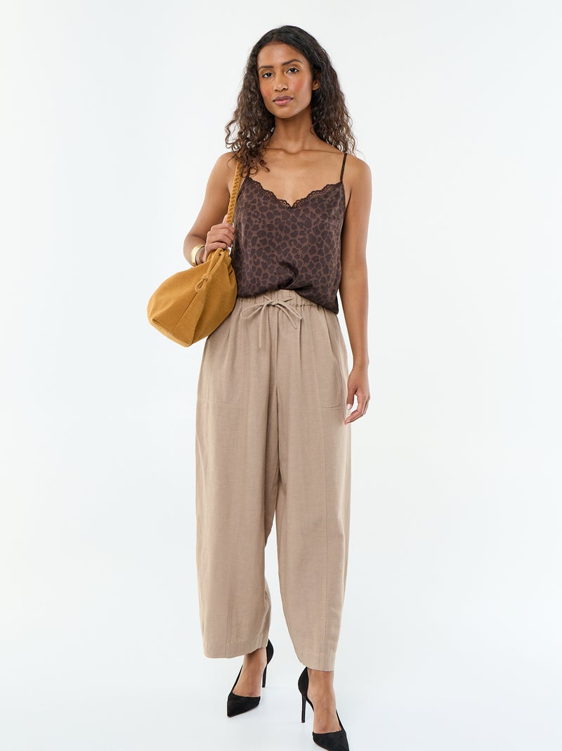 Top in raso con pizzo Marrone - Kiabi