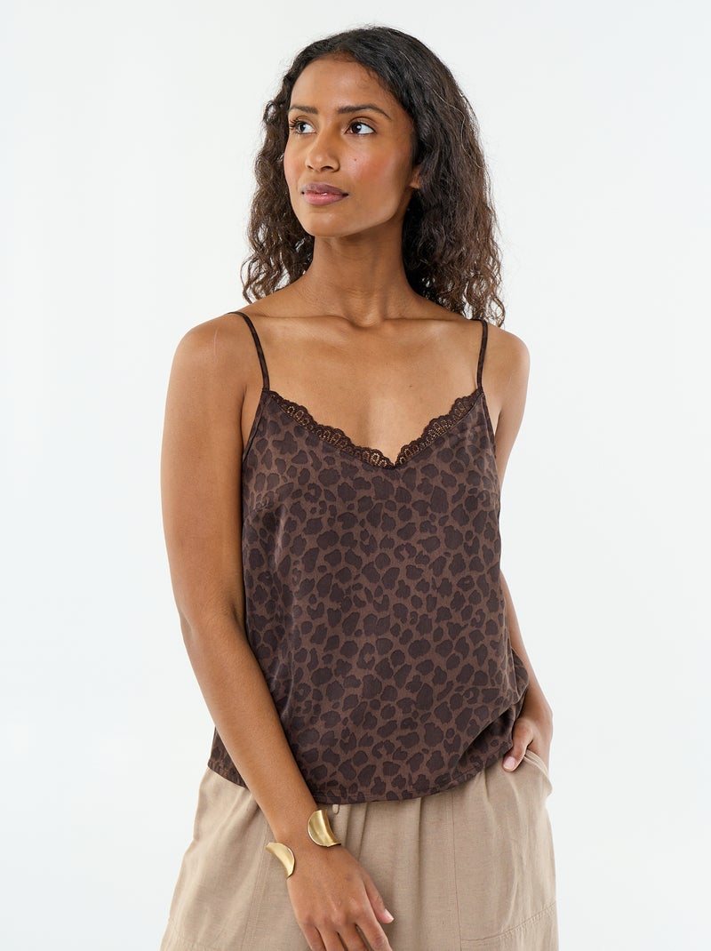 Top in raso con pizzo Marrone - Kiabi