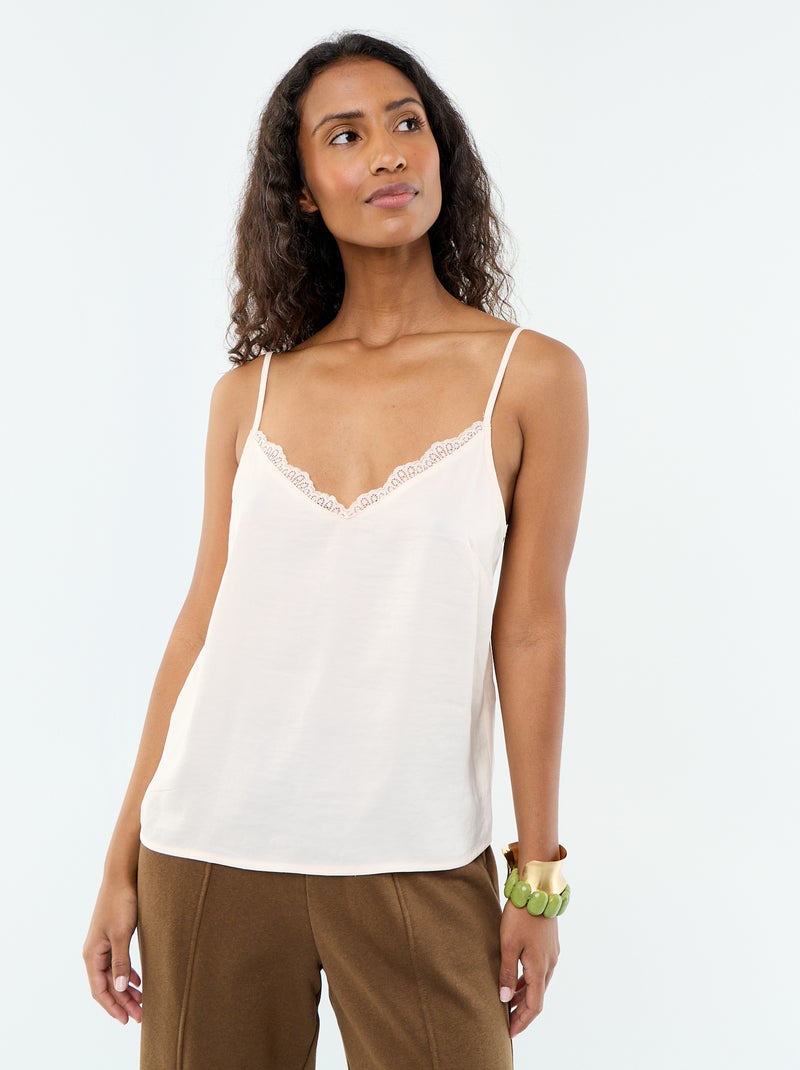 Top in raso con pizzo Rosa chiaro - Kiabi
