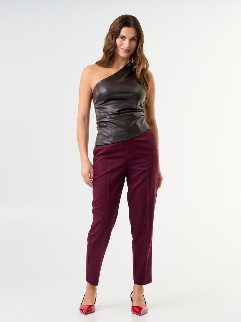 Top in similpelle con scollo asimmetrico Marrone - Kiabi