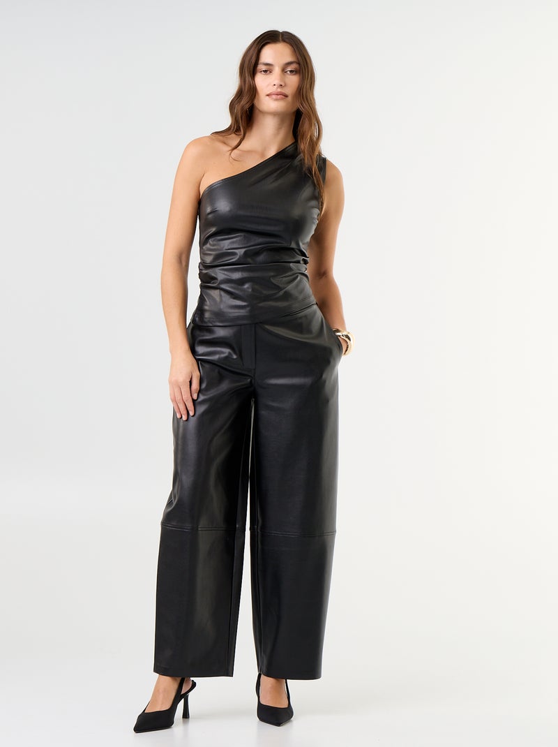 Top in similpelle con scollo asimmetrico Nero - Kiabi