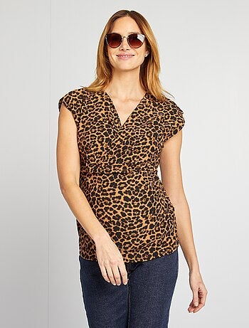 Top in tessuto crêpe leopardato