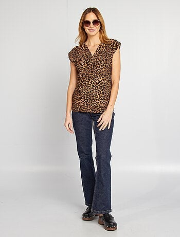 Top in tessuto crêpe leopardato