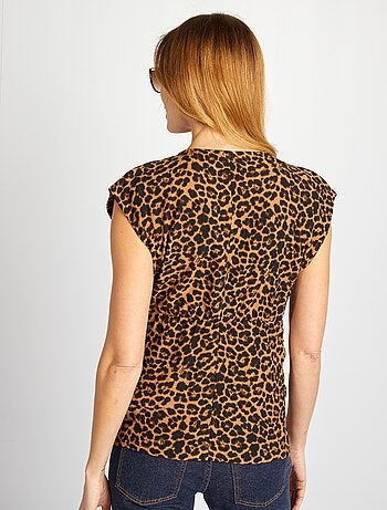 Top in tessuto crêpe leopardato