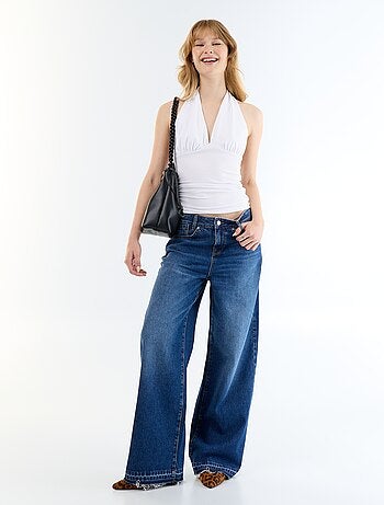 Top in tessuto stretch con scollo all'americana