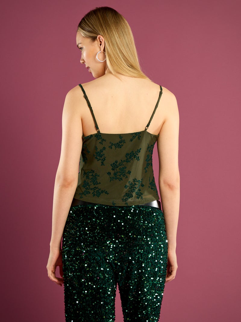 Top in tulle con motivo floreale Verde - Kiabi