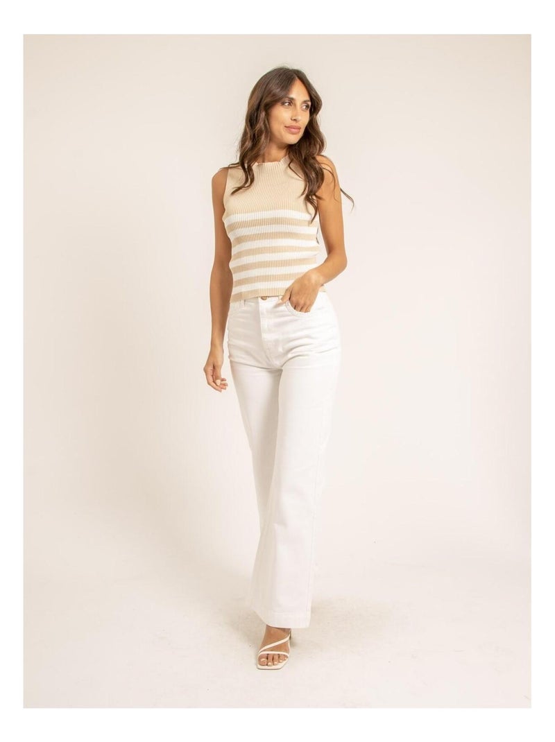 Top maille côtelée rayé FILIPA Beige - Kiabi