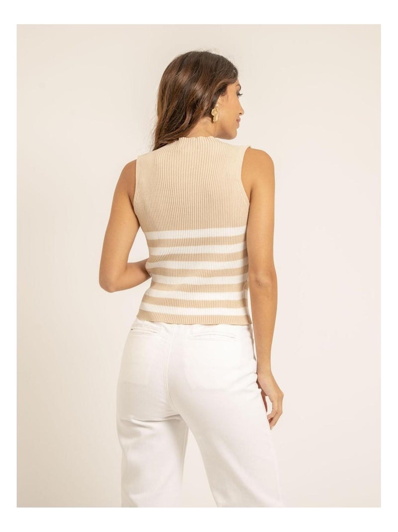 Top maille côtelée rayé FILIPA Beige - Kiabi
