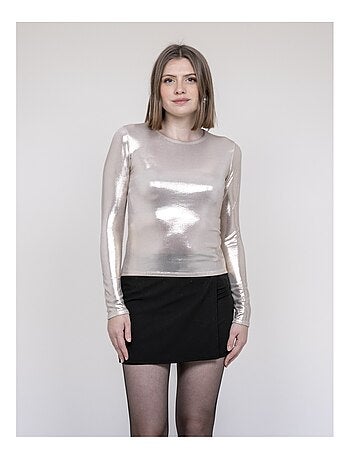 Top metallizzato a maniche lunghe FLEURA