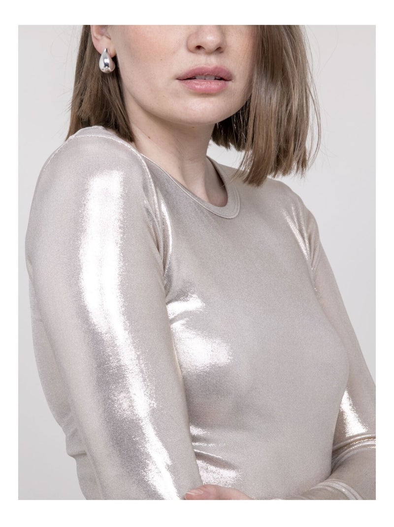 Top metallizzato a maniche lunghe FLEURA Beige - Kiabi