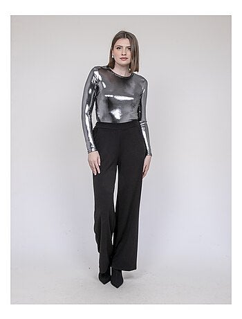 Top metallizzato a maniche lunghe FLEURA
