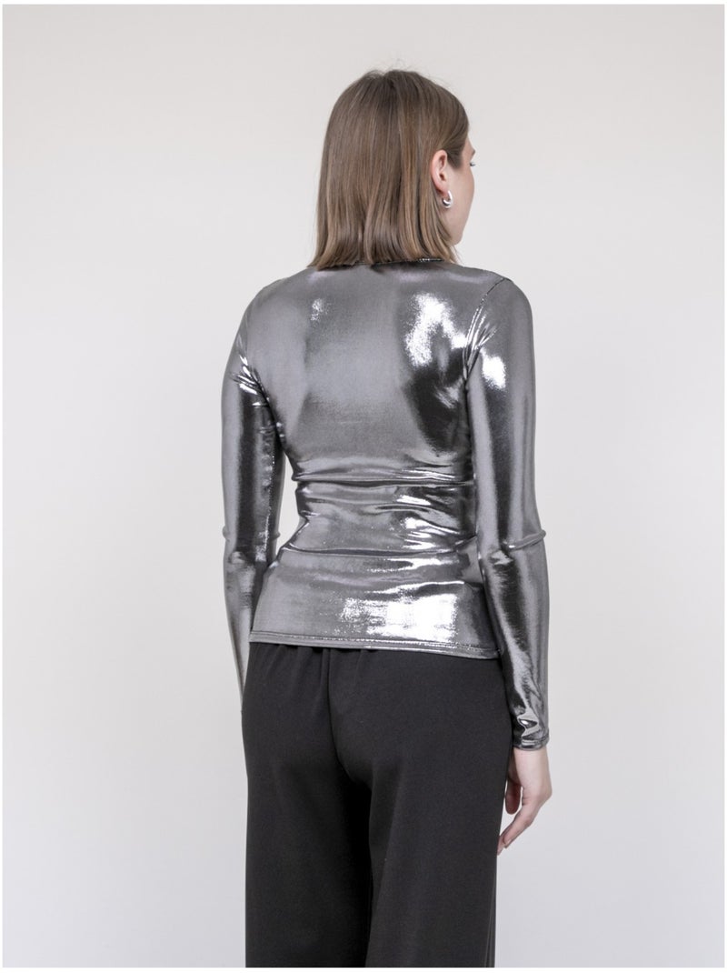 Top metallizzato a maniche lunghe FLEURA Grigio antracite - Kiabi