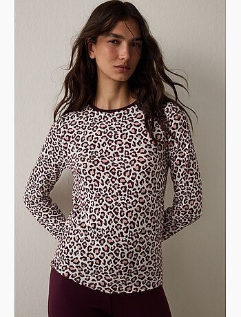 Top pigiama a maniche lunghe con effetto termico e stampa leopardata penti
