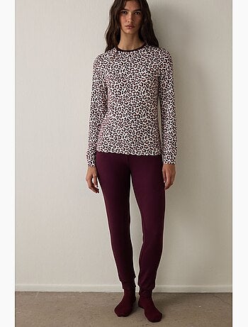 Top pigiama a maniche lunghe con effetto termico e stampa leopardata penti