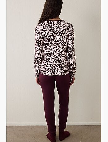 Top pigiama a maniche lunghe con effetto termico e stampa leopardata penti