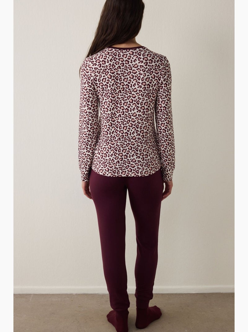 Top pigiama a maniche lunghe con effetto termico e stampa leopardata penti Bianco Rosso - Kiabi