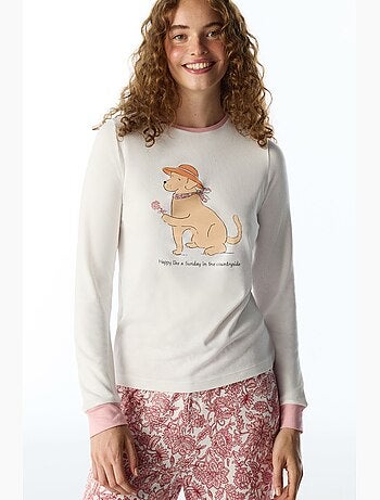 Top pigiama a maniche lunghe con stampa cane countryside kırık penti