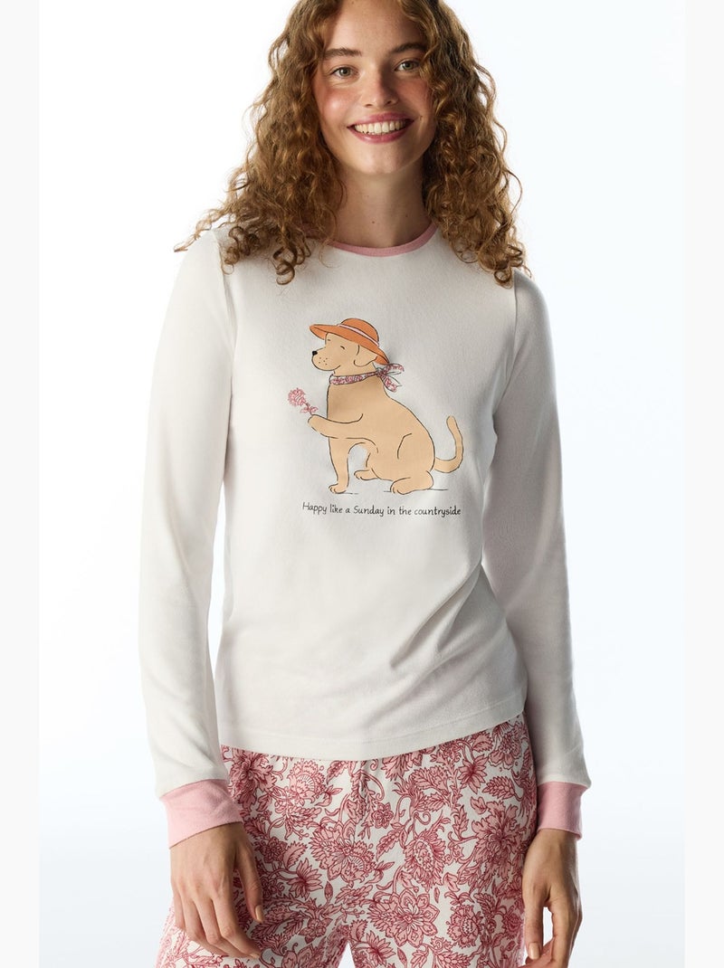 Top pigiama a maniche lunghe con stampa cane countryside kırık penti Bianco sporco - Kiabi