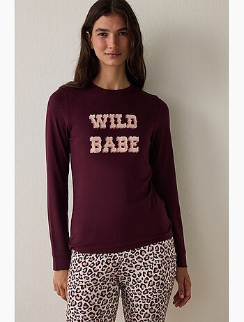 Top pigiama con slogan, maniche lunghe ed effetto termico penti