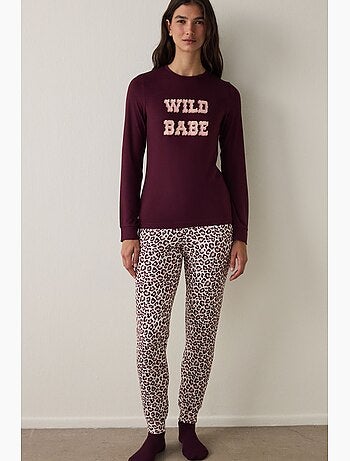 Top pigiama con slogan, maniche lunghe ed effetto termico penti