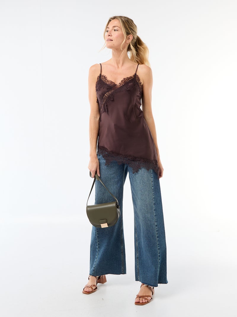 Top satinato con pizzo Marrone - Kiabi