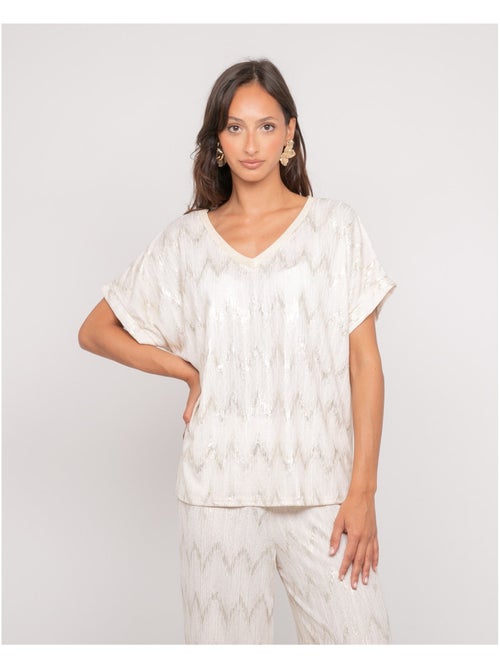 Top scollo a V con motivi FERIDE - Kiabi Top scollo a V con motivi FERIDE - Kiabi