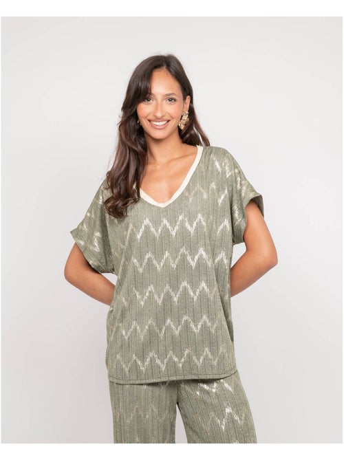 Top scollo a V con motivi FERIDE - Kiabi Top scollo a V con motivi FERIDE - Kiabi
